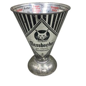 VTG Luchs Messbecher Measuring Cup Silver Black Art Deco Graphic 1950's 6x4.5
